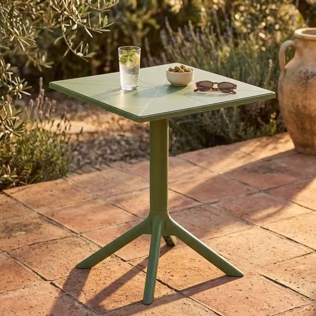 Core Products Modern Square Plastic Garden Bistro Table in Matt Green, W/D/H: 60 x 60 x 60 cm