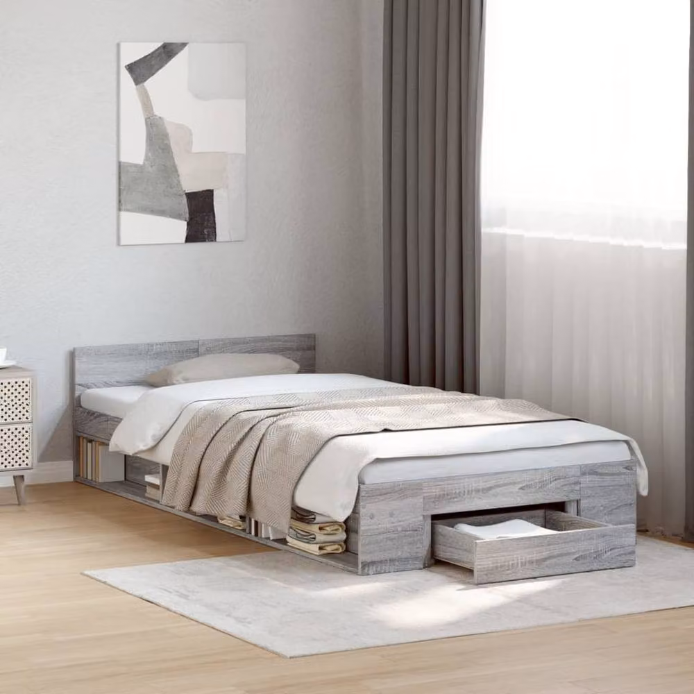 Berkfield Home Modern Single Bed Frame with Drawer, Grey Sonoma, W/D/H: 90 x 190 cm – 2