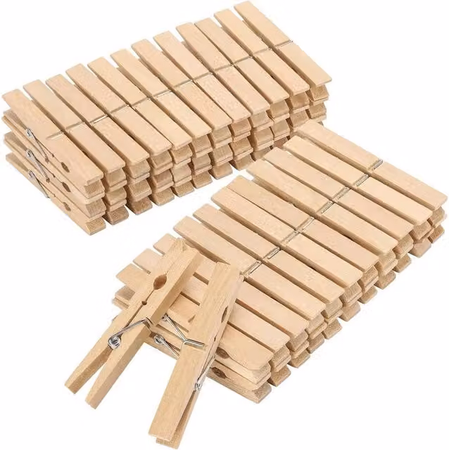 FLAVORA 100 Pack Natural Bamboo Clothes Pegs in Brown and Beige