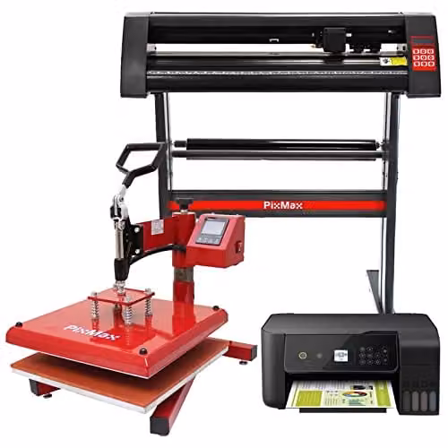 Epson PixMax Heat Press Swing 38 x 38cm, Vinyl Cutter and Dye Sublimation Printer Bundle in Red and Multicolour