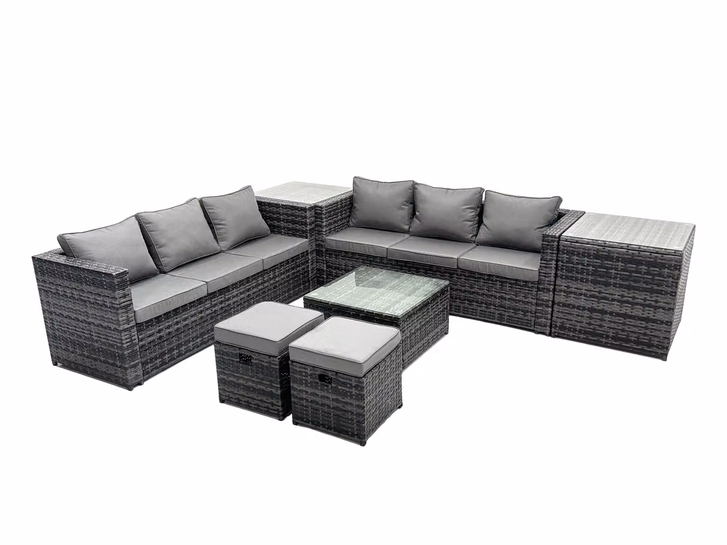 Fimous 8 Seater Patio Lounge Sofa Set with 2 Side Tables and 2 Footstools in Grey – 2