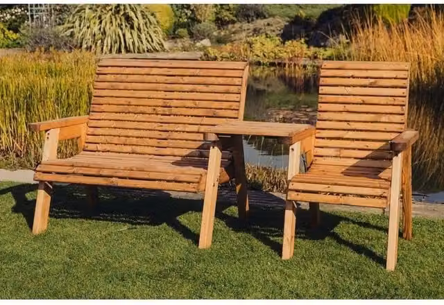 Churnet Valley Garden Furniture Ltd Valley Trio Set with Tray in Brown Pine Wood with Cushions