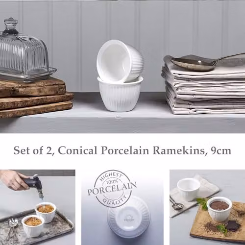WM Bartleet & Sons Set of 2 White Porcelain Conical Dessert Bowls, 9cm Diameter – 2
