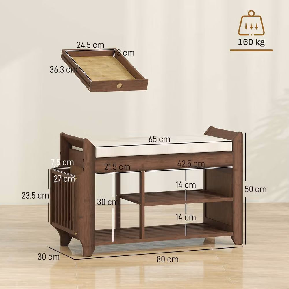 STILVORA Modern Brown Shoe Bench and Hallway Shoe Rack with 2 Tiers – 2