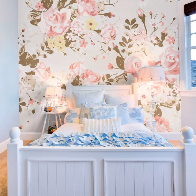 Origin Murals Vintage Rose Floral Wall Mural in Pink