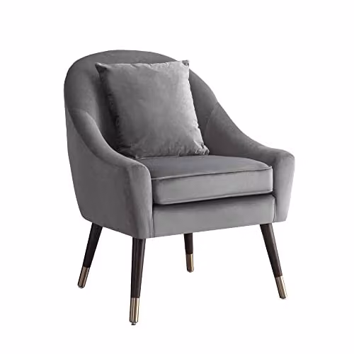 Artemis Home Grey Velvet Tub Accent Chair with Armrests and Solid Wood Frame – 2