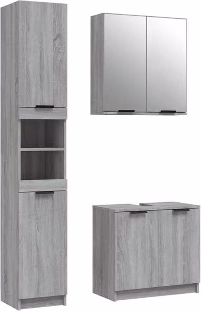 Berkfield Home 3 Piece Modern Grey Bathroom Cabinet Set in Sonoma Engineered Wood