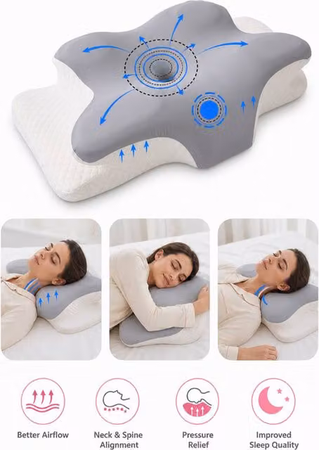 Living and Home Contoured Slow Rebound Memory Foam Pillow in Grey