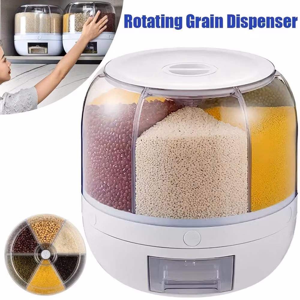 EONLION Rotating Grain Dispenser Storage Container in Transparent Plastic with Compartments, Height: 100 cm – 4