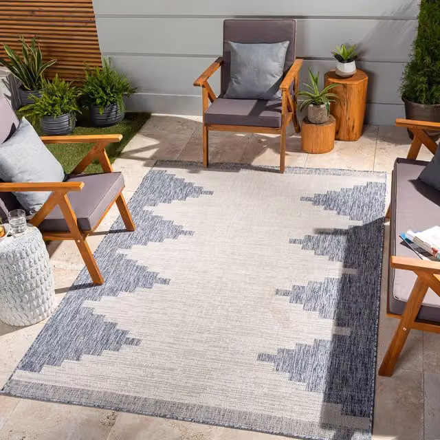 Livabliss Aegean Modern Geometric In- & Outdoor Rug in Blue, Beige, Pink, Black and Grey, W: 200 cm, D: 275 cm – 1