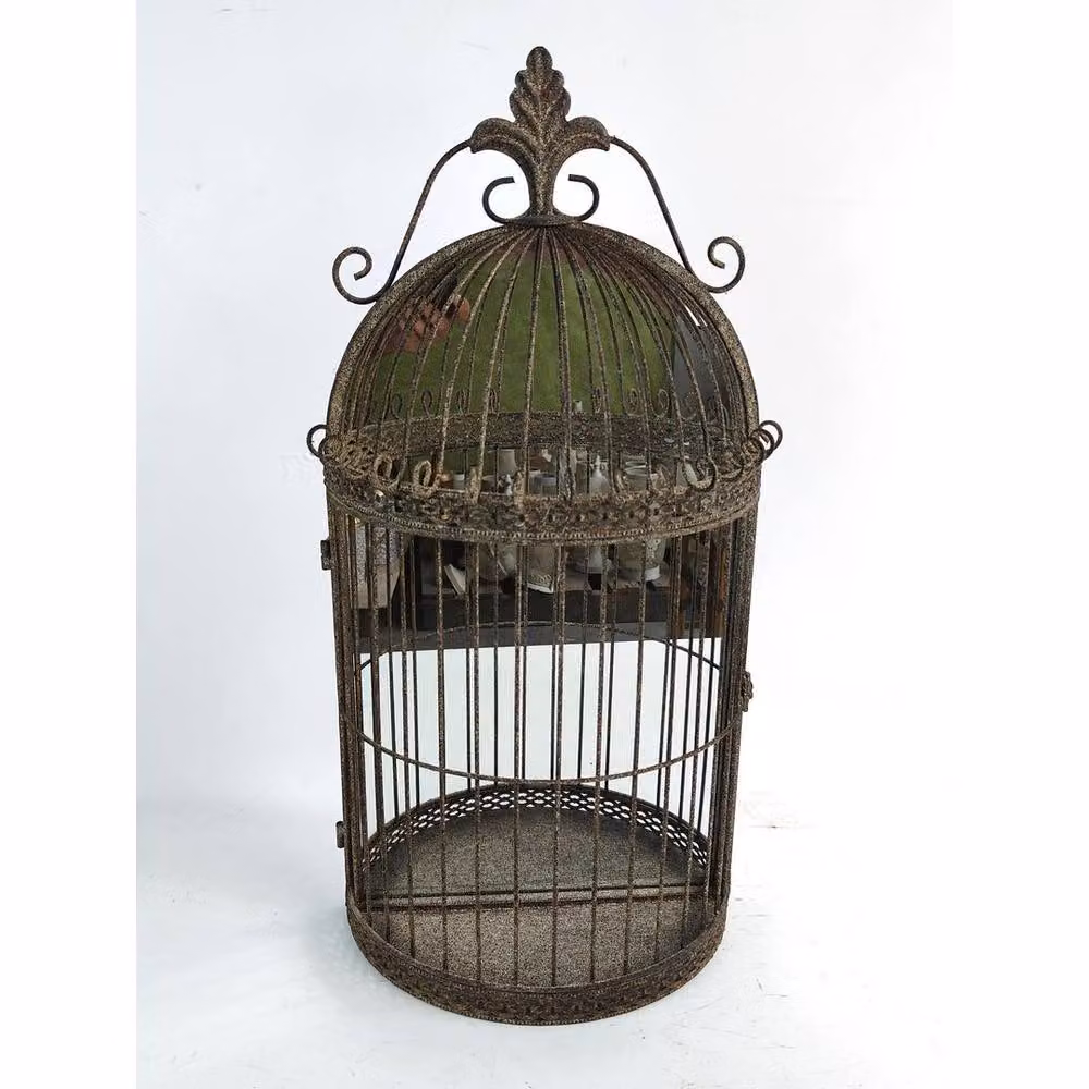 Minster Garden Mirror Cage in Antique Brown Metal, W: 32 cm, H: 63 cm, D: 17 cm – 2