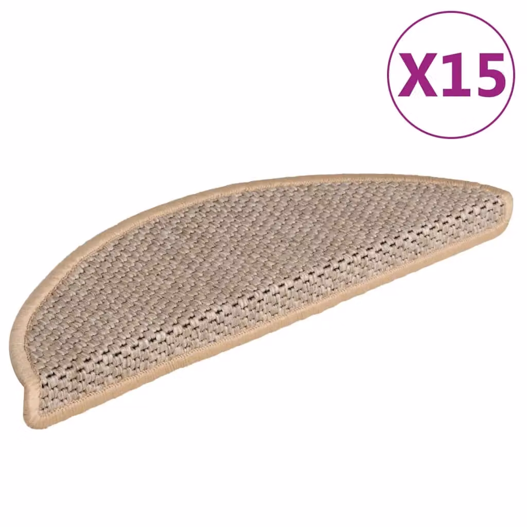 Berkfield Home Self-adhesive Sisal-Look Stair Mats, 15 Pieces, Light Beige, W: 56 cm, D: 17 cm, H: 3 cm – 2
