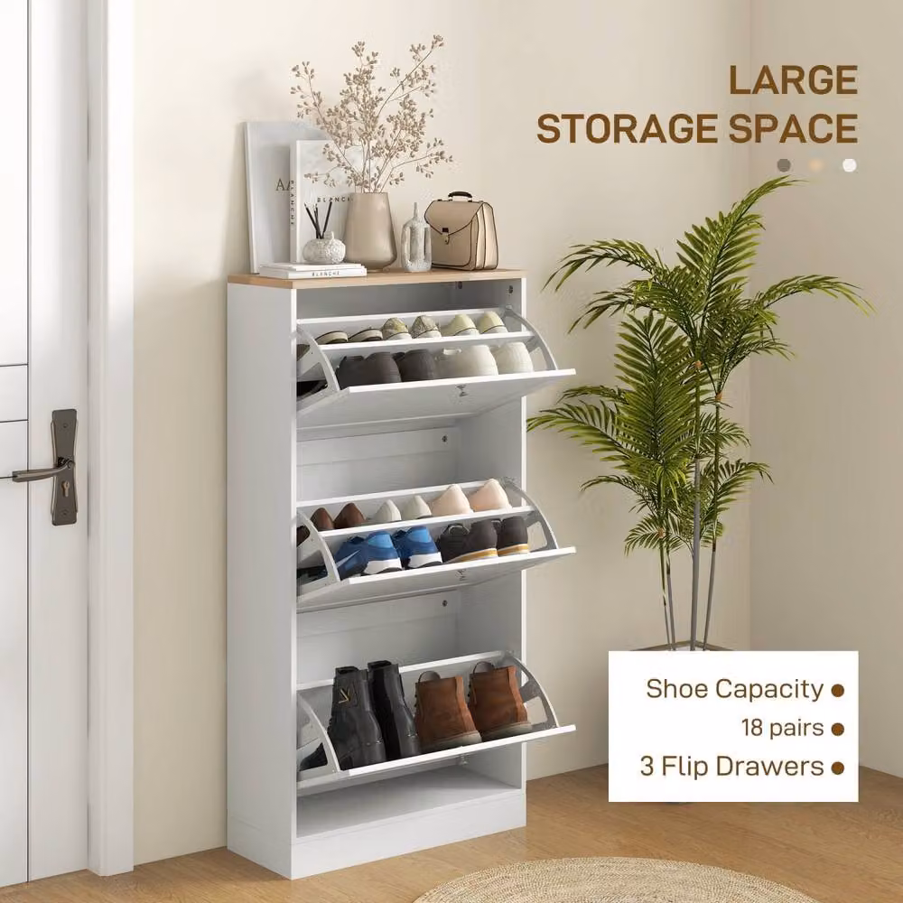 Wyld Haus White Matt 3 Drawer Tilt Out Shoe Cabinet W/D/H: 60 x 23.5 x 115 cm – 3