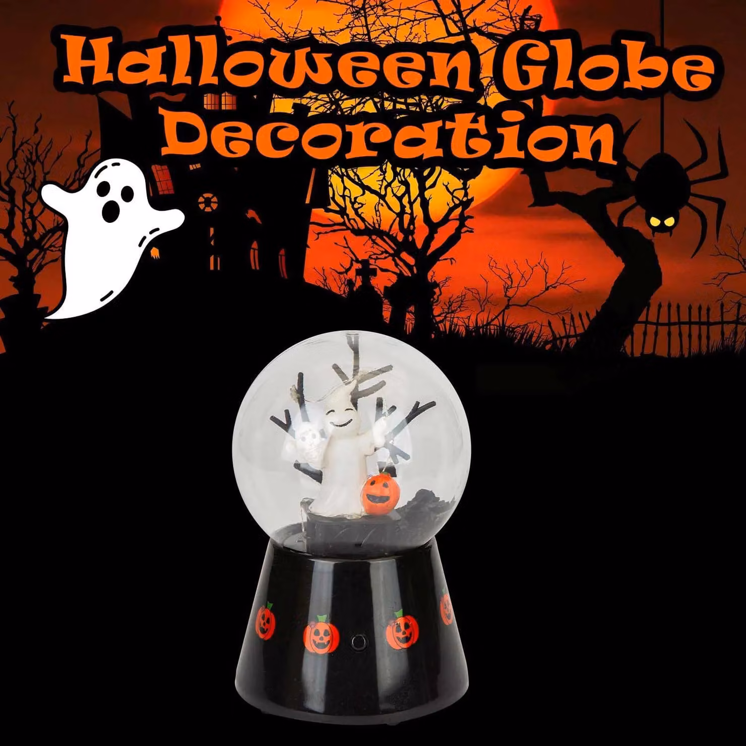 VFM e-Store Halloween Light Up Globe Glass Trinket, Black, W: 17 cm, D: 10 cm, H: 2.54 cm – 3