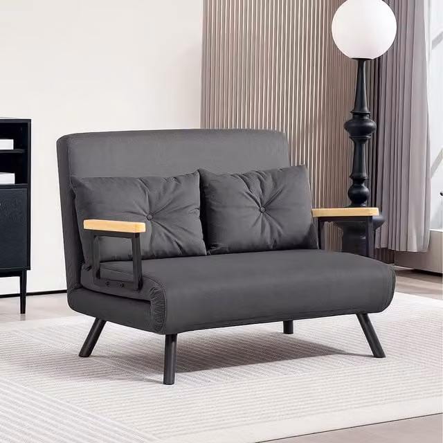 HOMCOM Convertible Single Chair Bed Settee with Armrests in Dark Grey