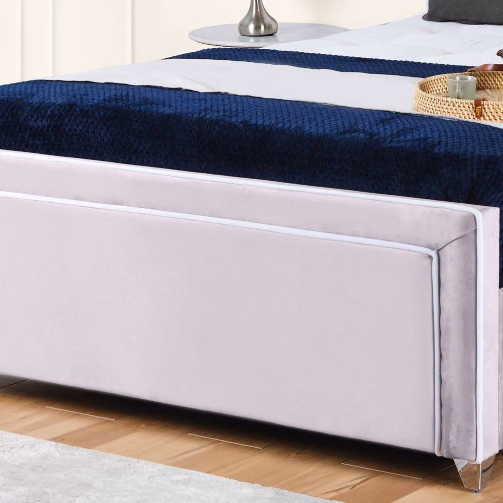 UK Bed Furniture Ariana Silver Velvet Upholstered Super King Bed Frame W/D/H: 200 x 200 cm – 3