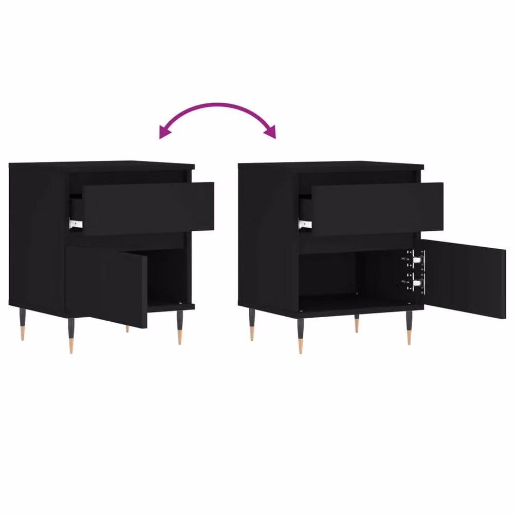 Berkfield Home Set of 2 Modern Black Bedside Cabinets, W/D/H: 40 x 35 x 50 cm – 5