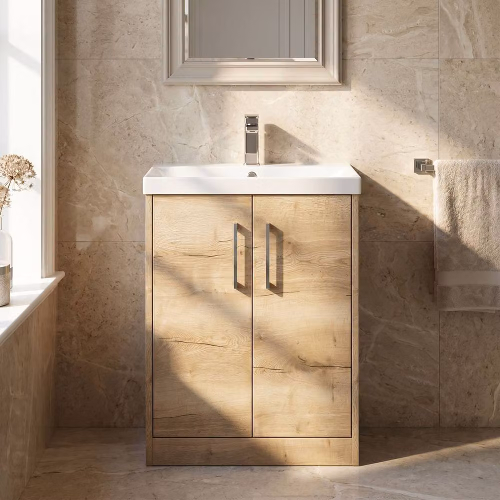 Balterley Winshill Contemporary 2 Door Freestanding Bathroom Vanity Basin Unit, Light Oak, Width: 60 cm, Brown – 2
