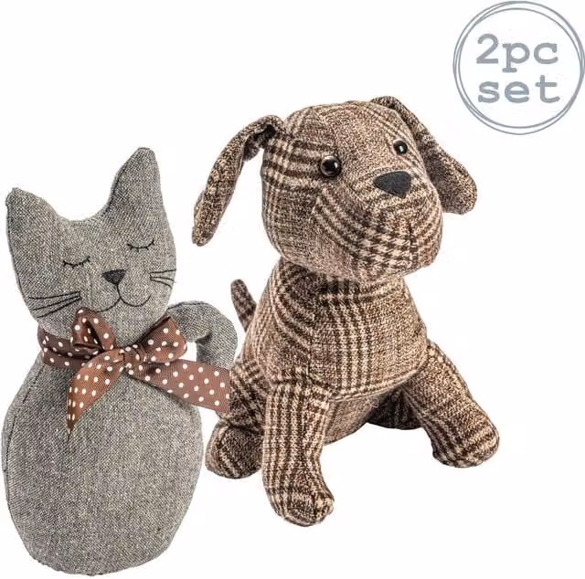 Nicola Spring Milo and Jasper Cat and Dog Door Stop Set in Brown and Multicolour