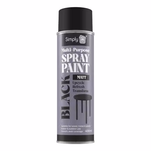 Simply Auto Multipurpose Matt Black Spray Paint 400ml - Quick Drying Weatherproof Aerosol for Wood, Metal and Plastic