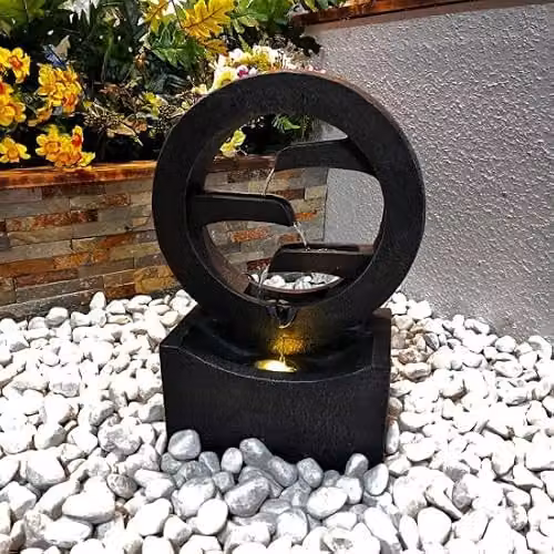 Tranquility Lunar Flow Solar Powered Tabletop Water Feature in Natural Black Resin, H 48 cm x W 34 cm x D 18 cm – 2