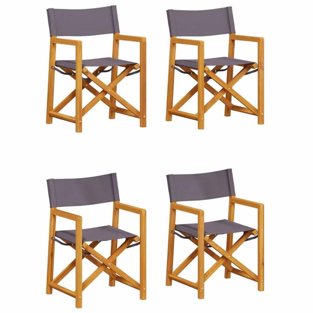Berkfield Home 4 Piece Folding Garden Chairs in Dark Grey Fabric and Oiled Acacia Wood – 2