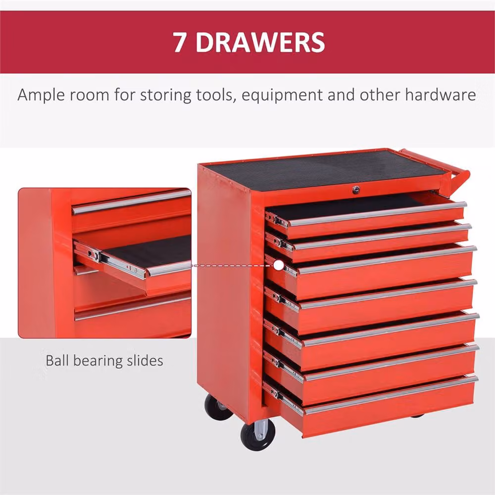 NESTLUNE Red Roller Tool Cabinet with 7 Drawers, W: 100 cm, D: 15 cm, H: 15 cm – 5