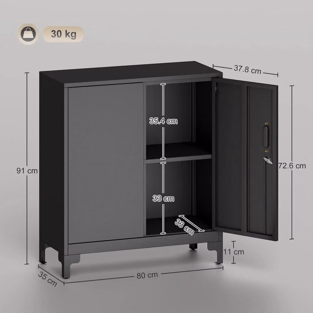 Havendro Lockable 2-Tier Metal Filing Cabinet with Hinged Doors, Black – 2