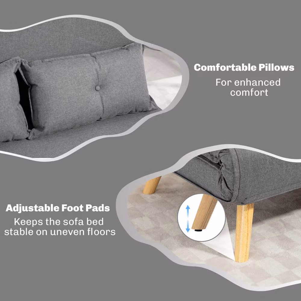 STILVORA Grey Fabric Click Clack Sofa Bed with Adjustable Headrest and Scatter Cushions, W/D/H: 140 x 190 cm – 4