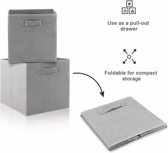 FLAVORA 6-Piece Collapsible Fabric Cube Storage Boxes in Grey, W/D/H: 27 x 27 x 28 cm – 1
