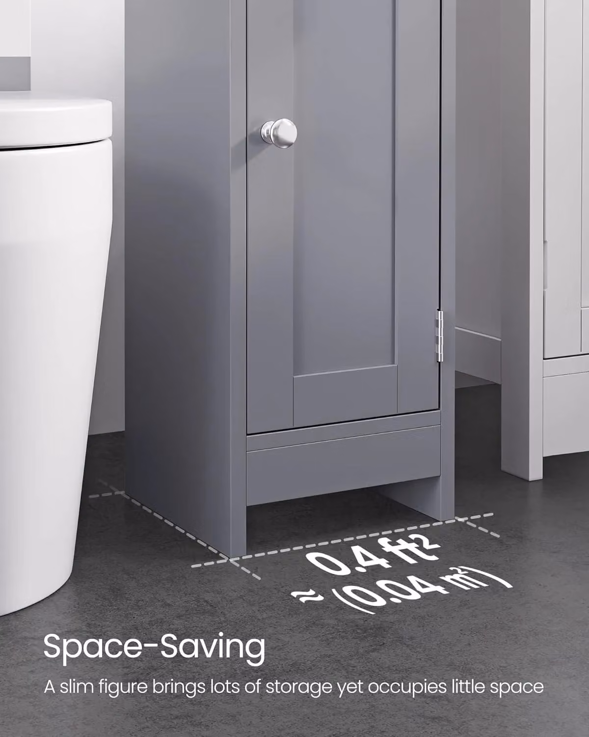 VASAGLE Narrow Grey Bathroom Storage Cabinet with Hinged Doors and Internal Shelves – 3