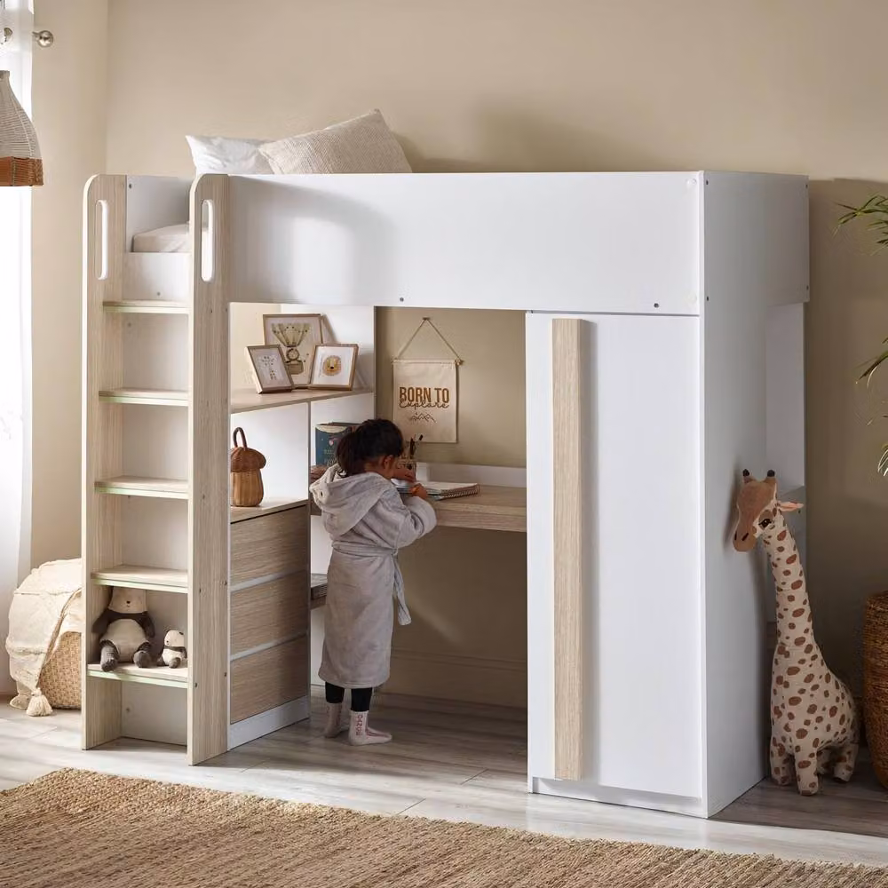 Cheshire Stonewood Single Highsleeper Bed in Pale Wood and White with Drawers and Stairs – 2