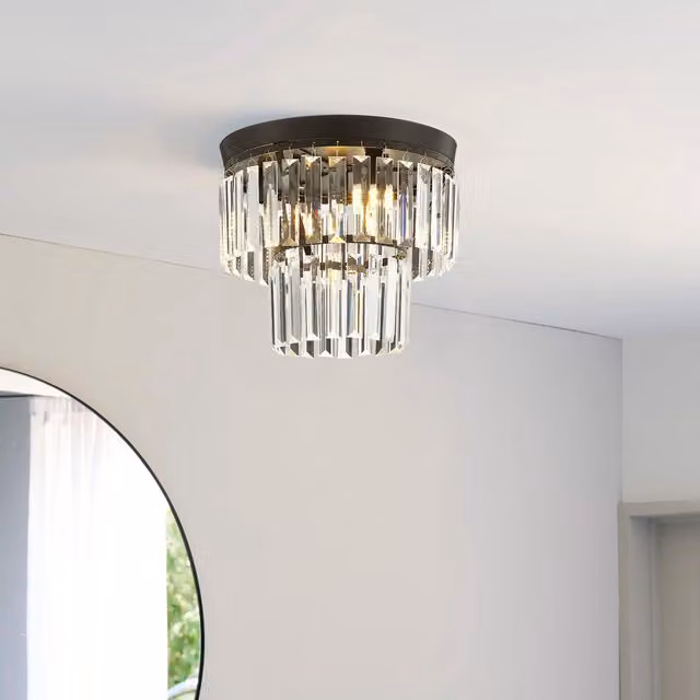 Livingandhome Crystal Mount Ceiling Light in Chrome and Black