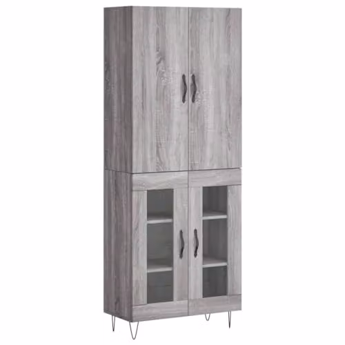 vidaXL Modern Grey Sonoma Highboard with Hinged Doors and Internal Shelves, W/D/H: 69.5 x 34 x 180 cm