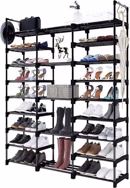 Garden Sanctuary Modern Matt Black Metal Freestanding Open-Style Shoe Rack for Hallways