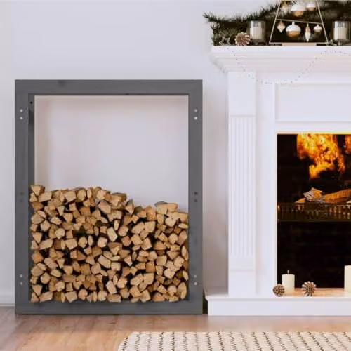 vidaXL Grey Solid Pine Wood Firewood Rack, W/D/H: 80 x 25 x 100 cm – 1
