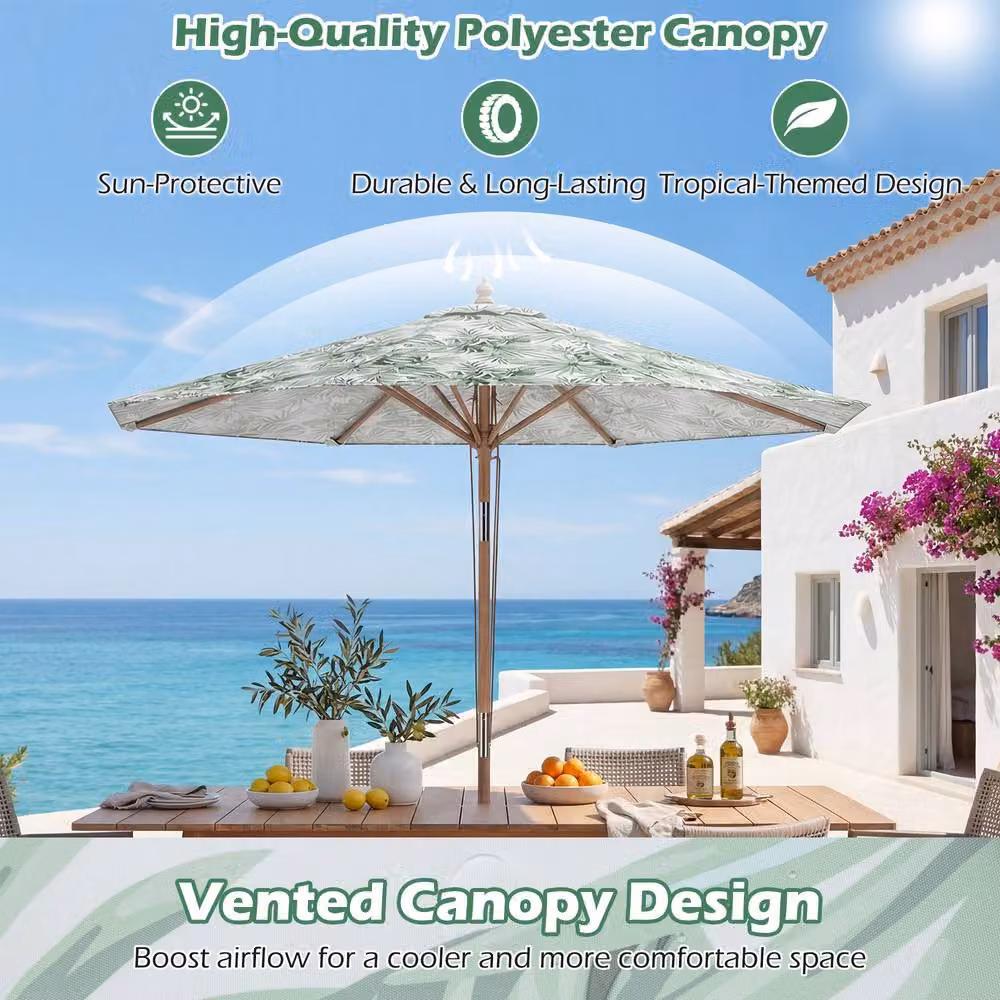Costway 270cm Green Patio Umbrella Garden Parasol with Vented Top and Pulley Lift – 3
