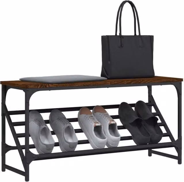 Berkfield Home Industrial Shoe Rack in Brown Oak, W/D/H: 90 x 30 x 45 cm
