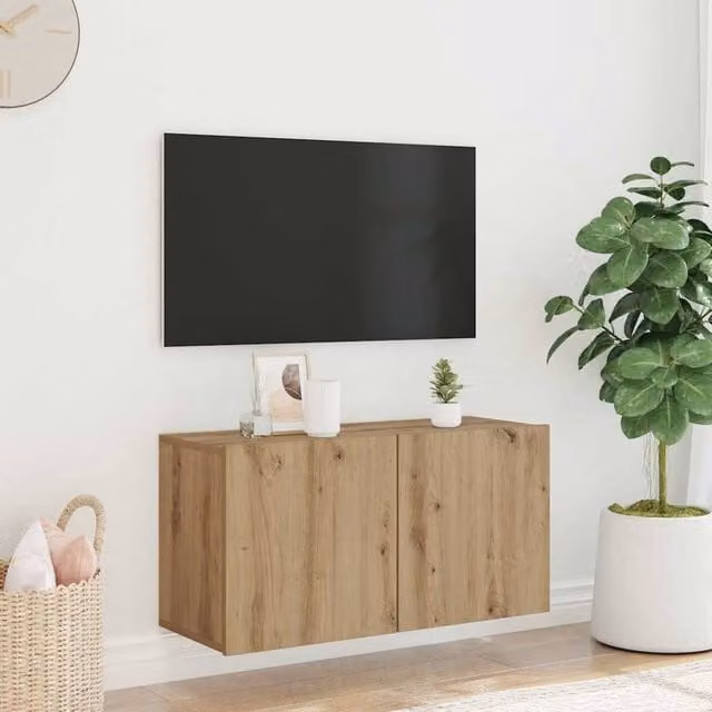 Berkfield Home Artisan Oak Wall-mounted TV Cabinet in Brown, W/D/H: 80 x 30 x 41 cm