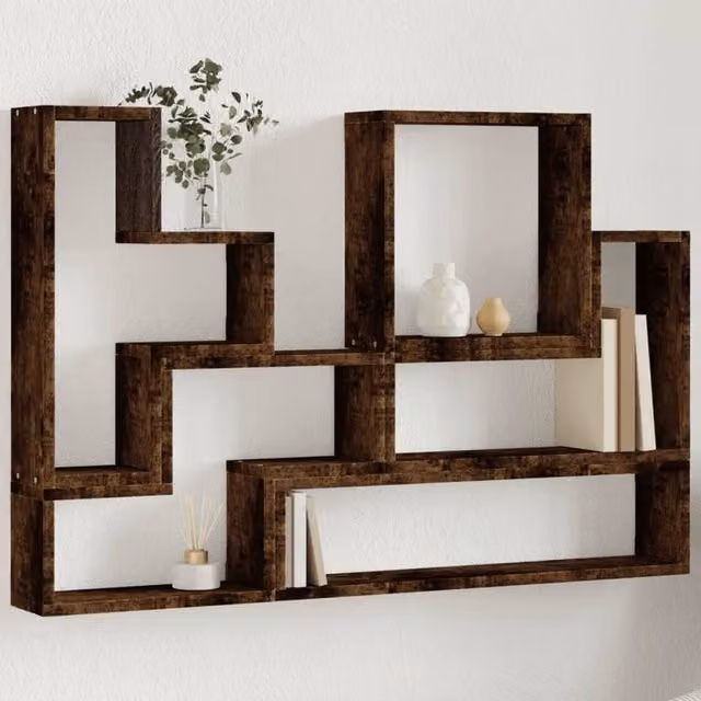 Berkfield Home Wall Mounted Cube Shelf in Smoked Oak Brown, W/D/H: 96 x 12 x 64 cm
