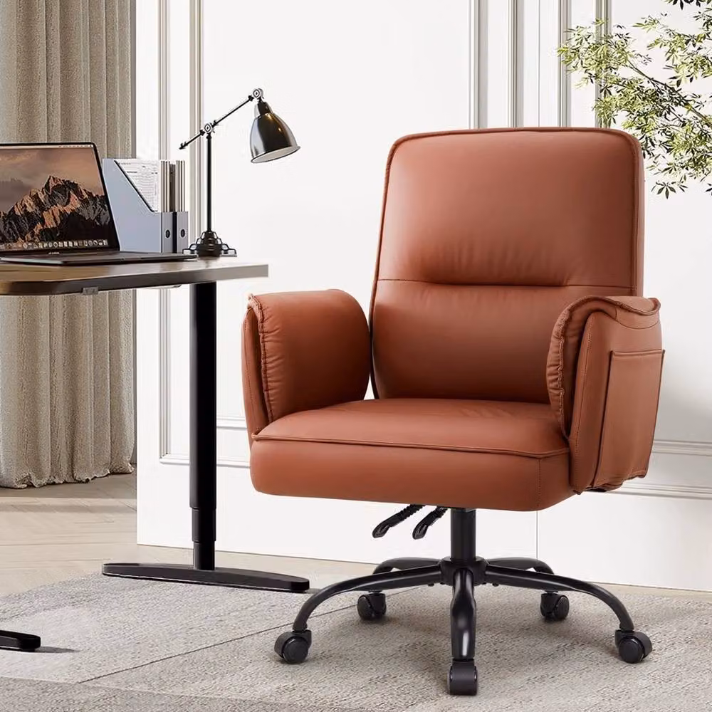 FORGEVIO Brown Ergonomic Synthetic Leather Office Chair with Armrests for Home Office – 4