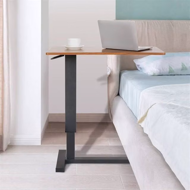 VOGREX Height Adjustable Mobile Overbed Table with Manual Crank and MDF Laminate Tray – 1
