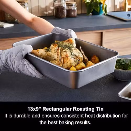 Morphy Richards Grey Non-Stick Carbon Steel Rectangular Roasting Dish Set – 2