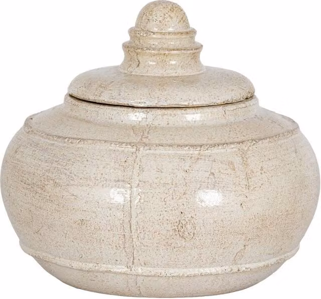 Lemon Pavilion Furniture and Decor Tarn Collection Medium Ceramic Pot with Lid, White, W: 20 cm, D: 20 cm, H: 12 cm