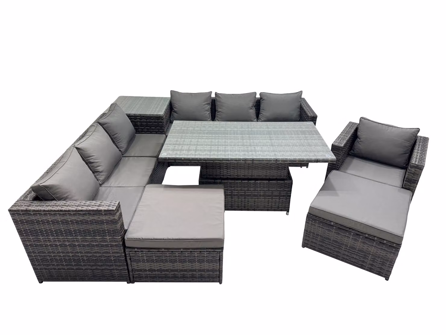 Fimous 9 Seater Outdoor Garden Rattan Furniture Set with Side Table and 2 Stools in Dark Grey – 2