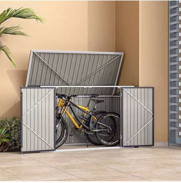 Living and Home Black Lockable Metal Bicycle and Trash Storage Shed with Sloped Roof and Dual Vents, W/D/H: 210 x 130 x 105 cm – 1