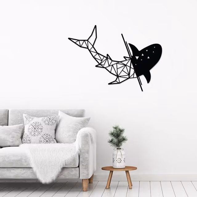 Decortie Shark Metal Wall Art Decorative Object, Black