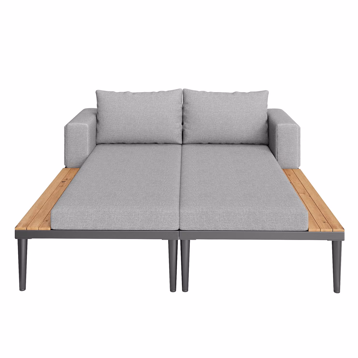 Aosom UK Modular Outdoor Double Chaise Lounge with Powder Coated Steel Frame, Grey, W: 140 cm, D: 150 cm, H: 55 cm – 2