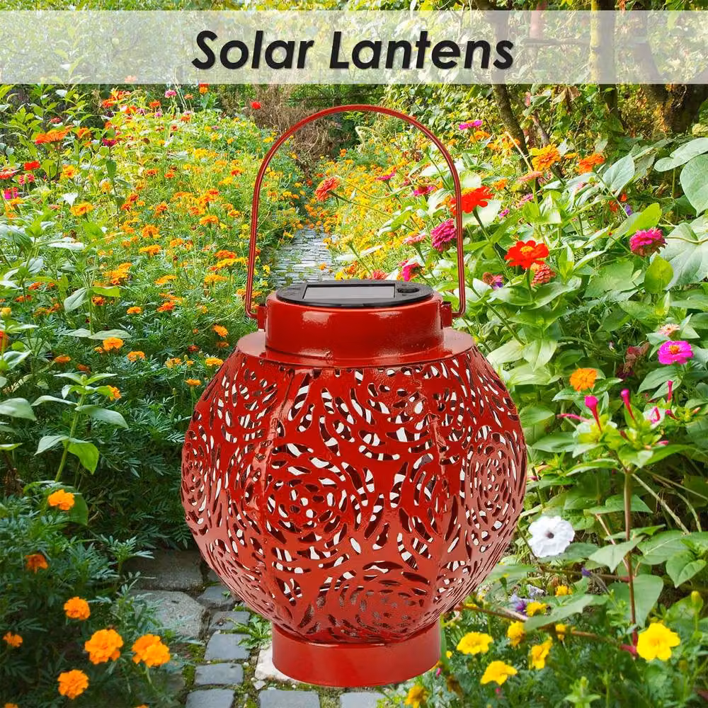 VFM e-Store Moroccan Solar LED Garden Lantern in Red, W/D/H: 18 x 15 x 18 cm – 3