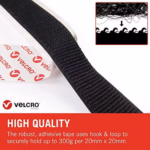 VELCRO Brand Stick On Double Sided Hook and Loop Self Adhesive Tape, Black, Width: 20 mm x Length: 1 m – 2